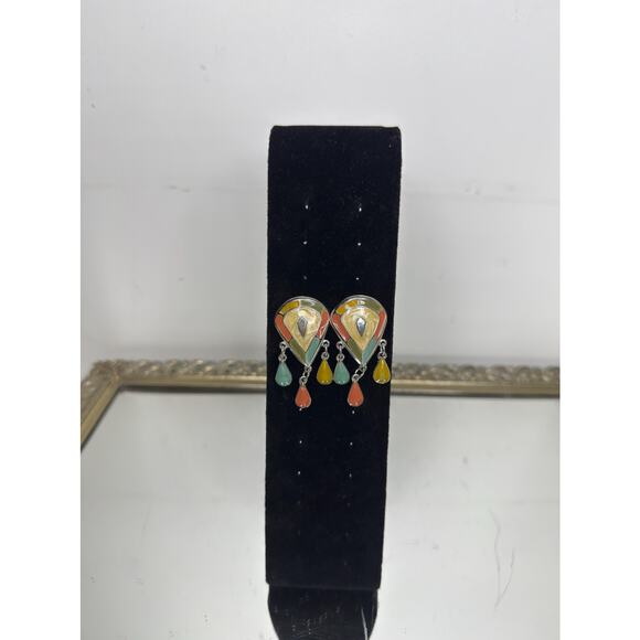 Vintage Rare Silver and Enamel Teardrop Dangle Earrings - Picture 9 of 9